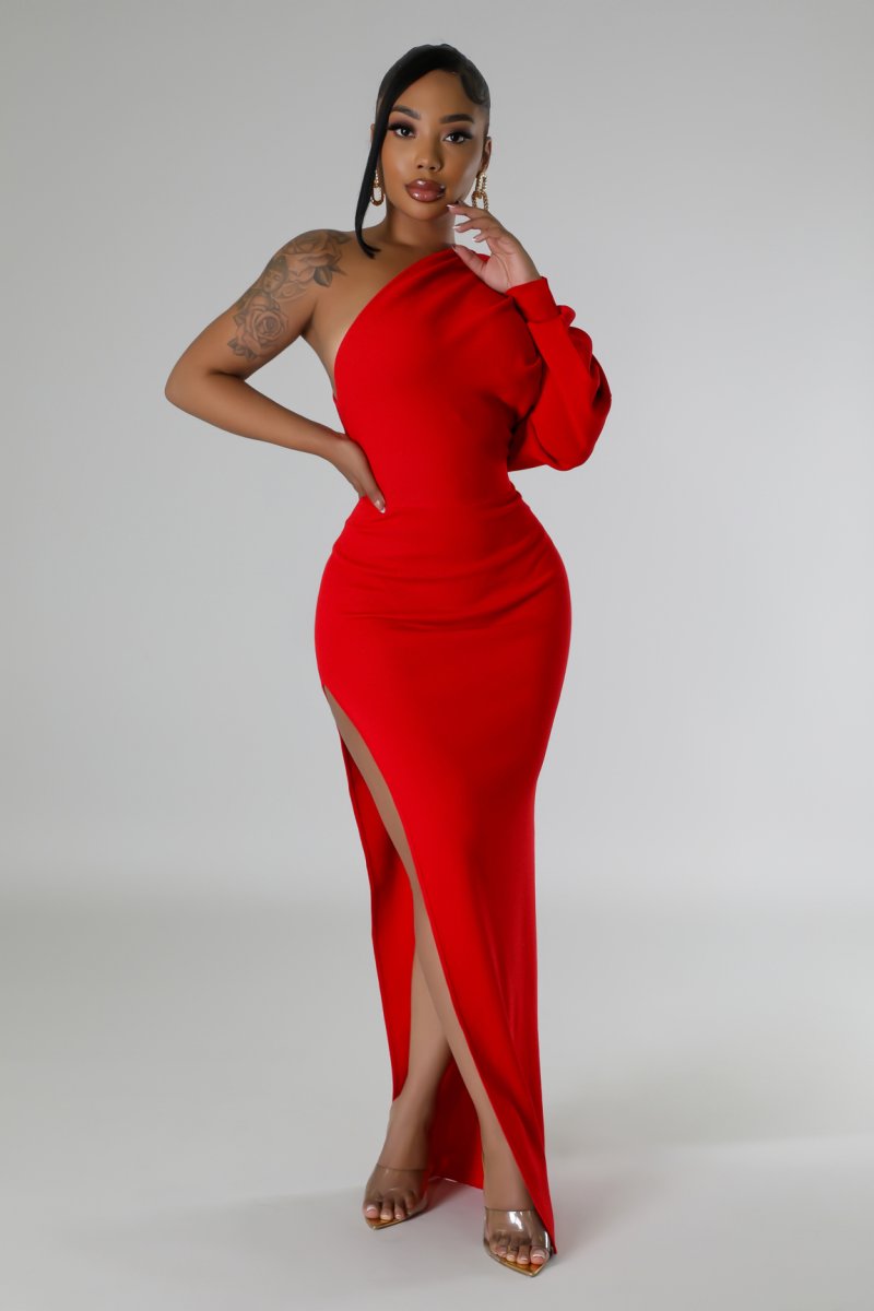 red long dress one sleeve - Dayna Dior