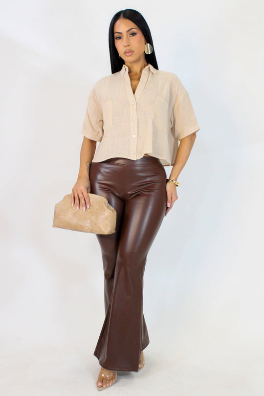 Cocoa Luxe Faux Leather Flare Pants