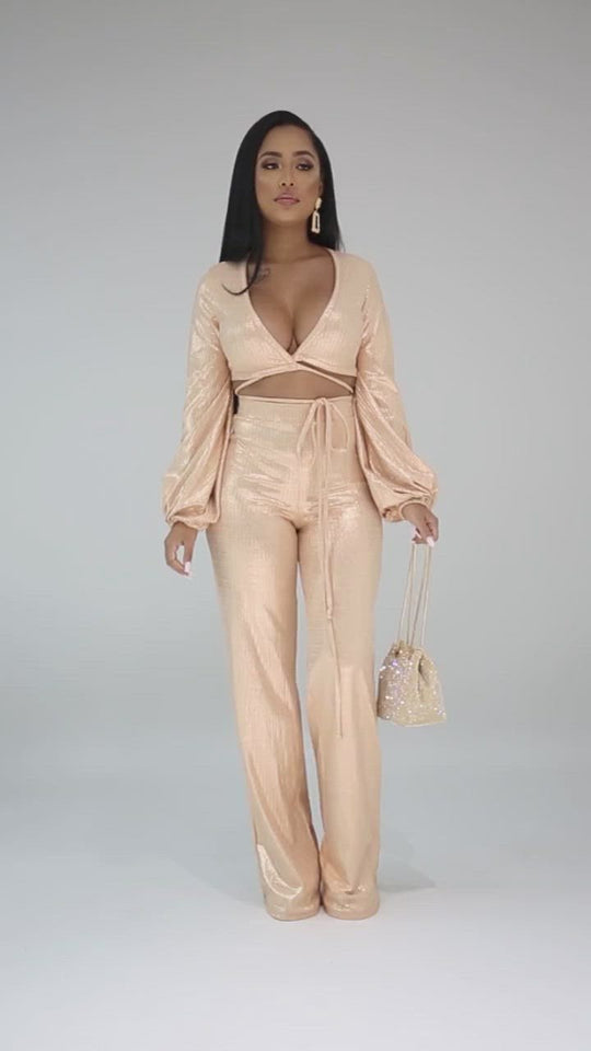 Be On The Look Out Gold Metallic Two Piece