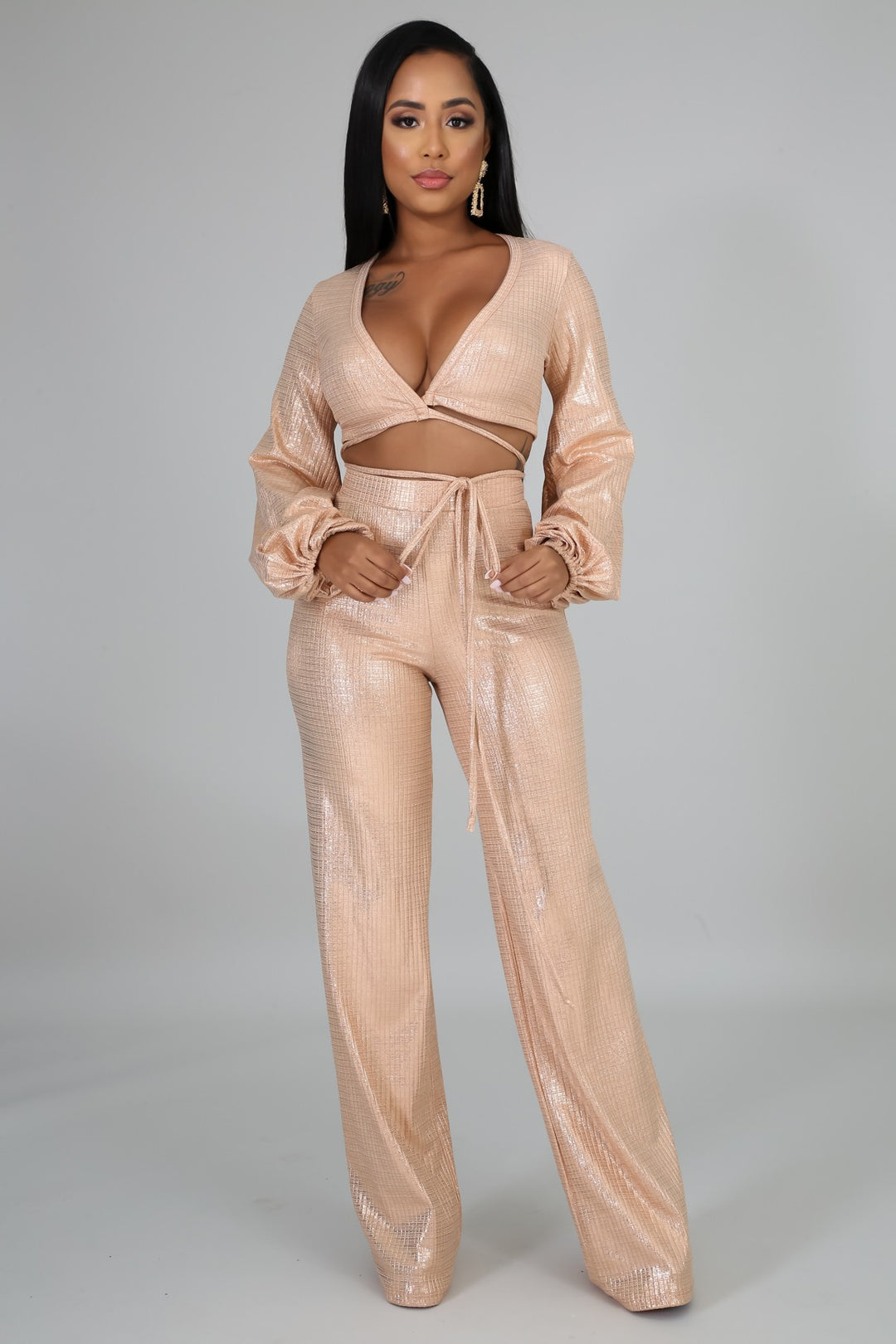 Be On The Look Out Gold Metallic Two Piece - Fortress Fashions &amp; Furnishings