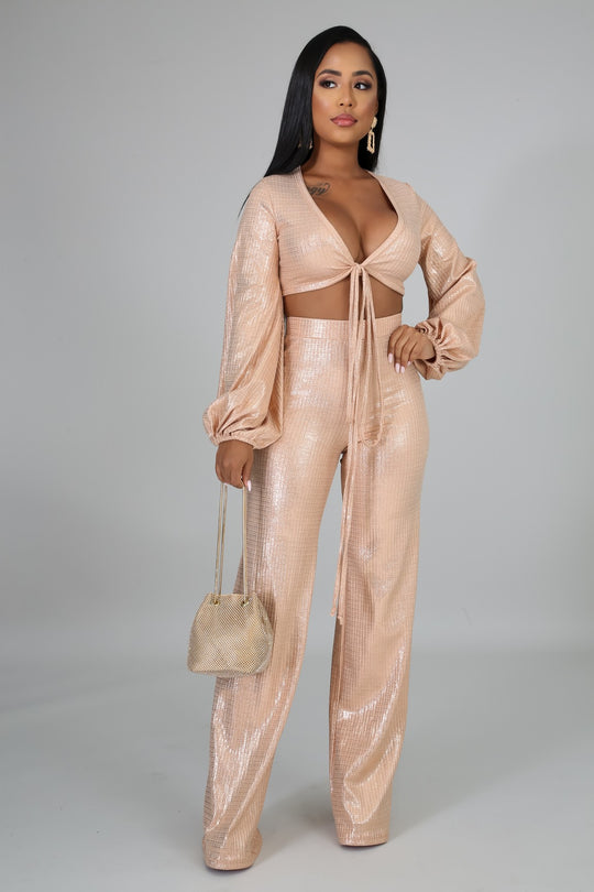 Be On The Look Out Gold Metallic Two Piece - Fortress Fashions &amp; Furnishings