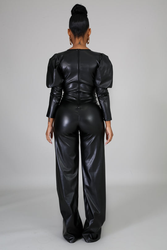 Real Boss Chic Leatherette Jumpsuit - Fortress Fashions &amp; Furnishings