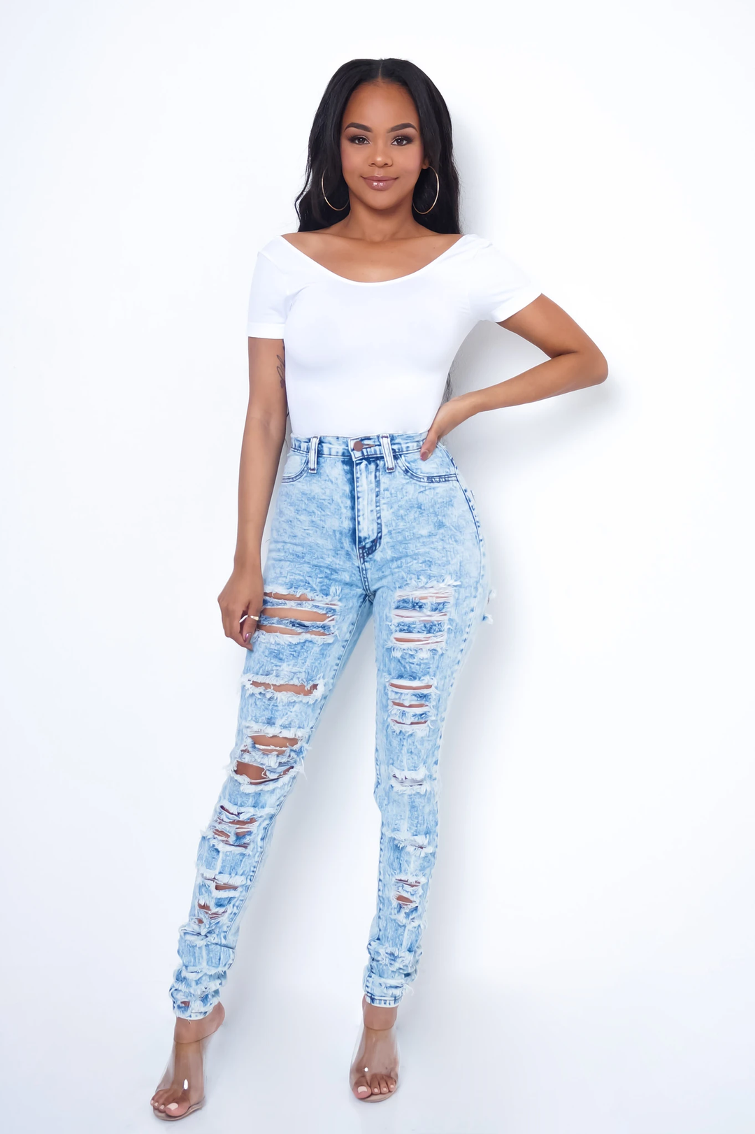 Shay Distressed Denim Jeans - Dayna Dior